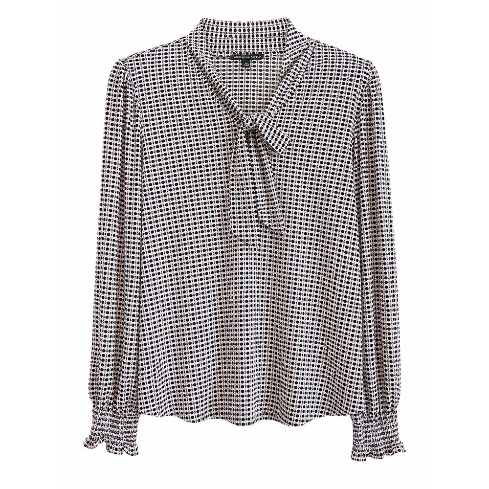 Adrianna Papell Tie Neck Blouse Medium NWT Neutral Geometric Corporate MSRP $69